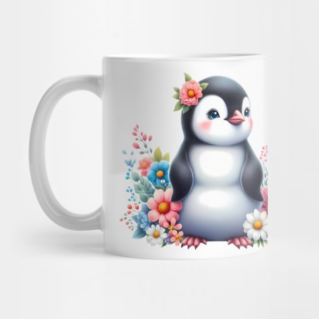 A penguin decorated with beautiful colorful flowers. by CreativeSparkzz